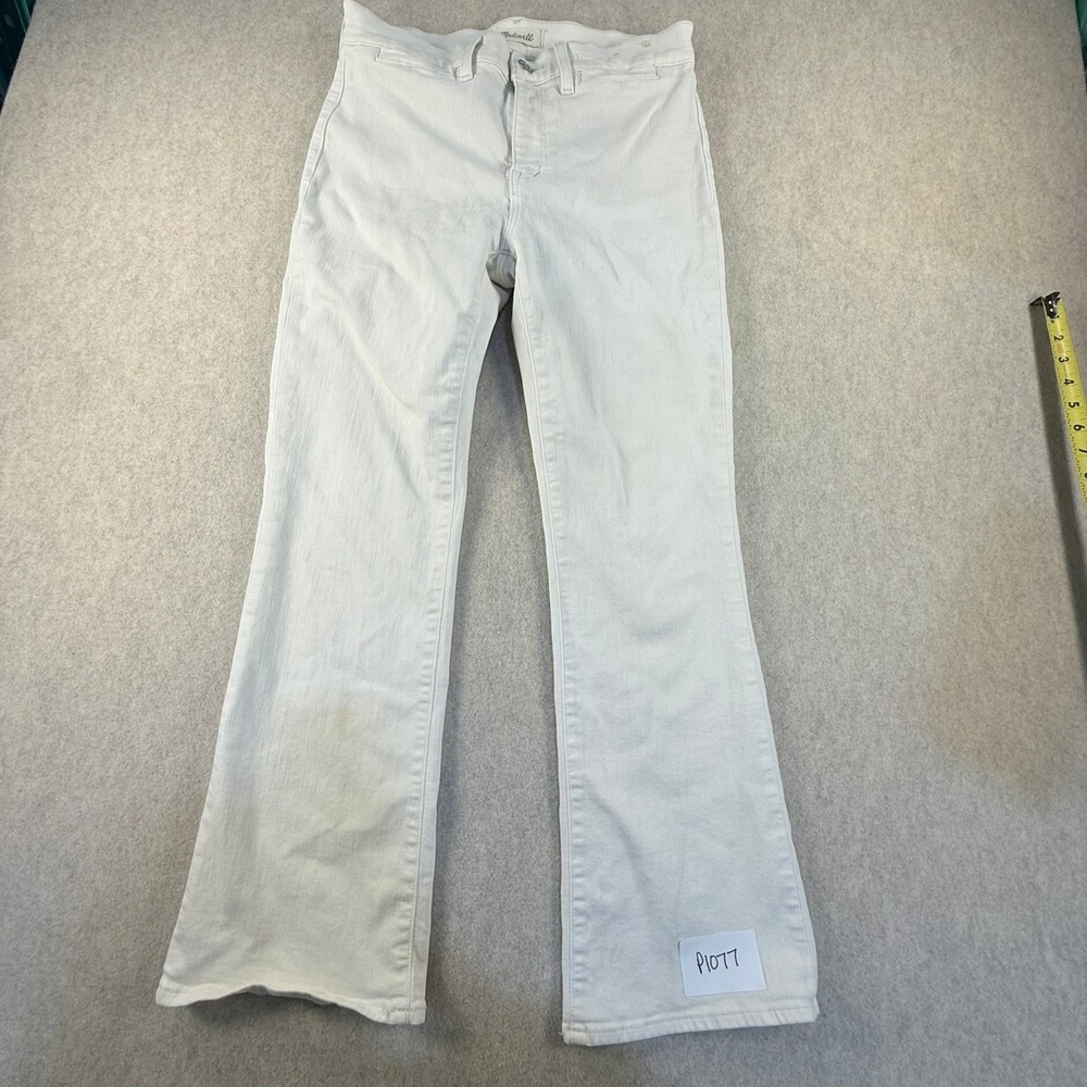 Madewell High Rise Flare Jeans White Denim Patch Pocket Size 31 Stretch
